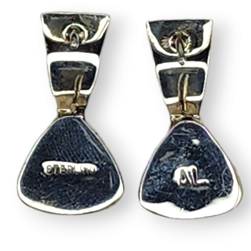Southwestern Channel Inlay Faux Opal and Black Onyx Post Earrings Signed AL - Picture 6 of 7